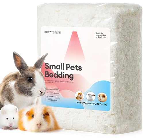 BUCATSTATE Hamster Bedding 70L, 99% Dust-Free and Odor Control Guinea Pig Bedding, Natural Paper Rabbit Bedding for Cages Rat Syrian Dwarf Hamster Hedgehog (White)