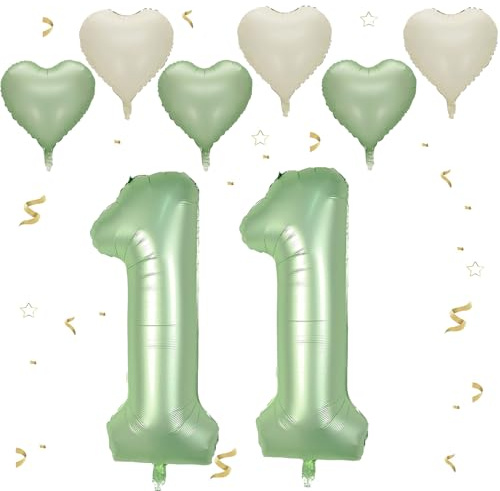 Grün Luftballon 11, Folienballon Zahl 11 Avocado Grün, 40 Zoll Helium Ballon 11, Geburtstagsdeko Folienballon Zahlen 1 & 1, Luftballon 11.Geburtstag Dekor-Set für Geburtstag Party Deko