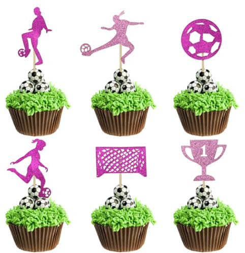 Football Cake Toppers, Pink Soccer Cupcake Topper, Girls Lady Femele Women Football Cupcake Topper(24pcs)