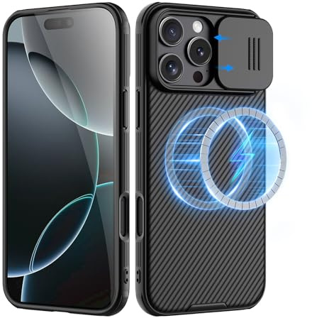Nillkin Custodia Magnetica per iPhone 16 Pro, con copertura scorrevole della fotocamera, elegante custodia protettiva compatibile con iPhone 16 Pro 6,3 - Nero