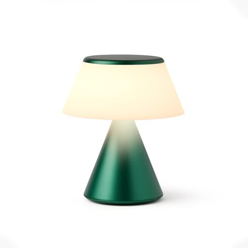 Lexon Lampe de chevet tactile LUMA S, veilleuse sans fil avec variateur d'intensité et synchronisation multi lampes, 9 couleurs LED, Rechargeable, Aluminium - Vert Sombre