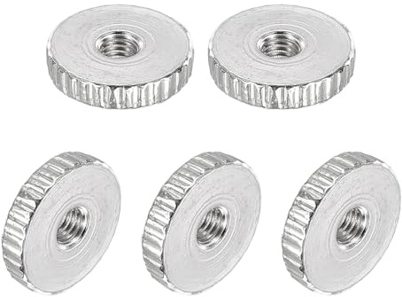 uxcell Knurled Thumb Nuts, M3 Female Thread Thin Type, Nickel-Plated Carbon Steel Knurled Nut Flat Head Through Hole Lock Adjusting Nuts for 3D Printer, 10Pcs