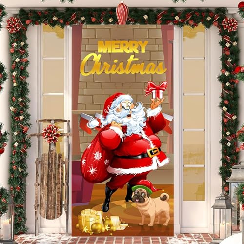 JLTXKST Weihnachten Tür Abdeckung Dekoration, 185 X 90 cm Weihnachtsdeko Tür Banner, Türabdeckung Weihnachten Weihnachtsmann, Weihnachten Tür Hängen Banner Hintergrund, Dekoration Banner für Häuser