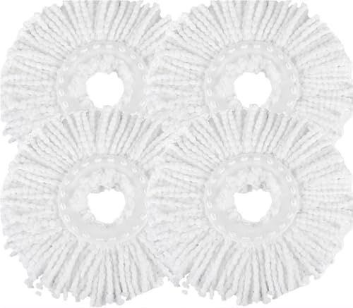 Lot de 4 têtes de rechange rondes en microfibre de taille standard pour balai rotatif à 360 degrés (blanc)