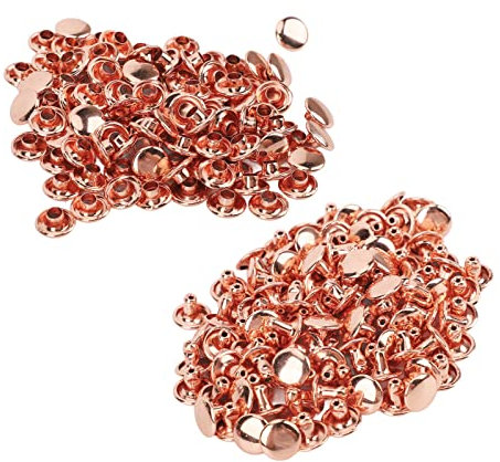 Metallic-Roségold-Einzel-/Doppelzinken-Deko-Nieten, Druckknopfverschlüsse für Taschen, Gürtel, Hüte, Kleidung – Runde Nieten (Fe8x6s-010)