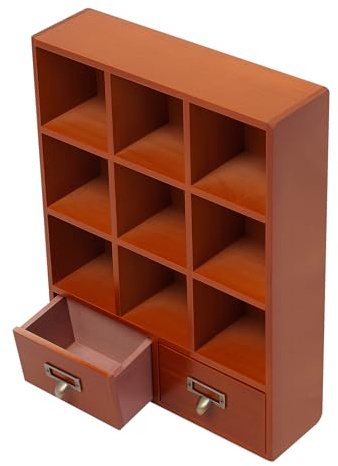 RUETERY Holz Schublade Organizer, Kleiner Holzschrank mit 9 Fächer und 2 Schubladen, Schubladen Organizer, Desktop-Storage-Schrank, Mini-Kommode für Kleinigkeiten, 33.3 x 10 x 42.5cm