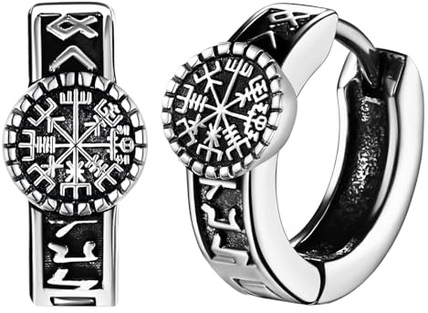 JewelryWe Wikinger Rune Kreuz Ohrringe Edelstahl Nordische Viking Runen Creolen Huggie Ohrringe mit Baumelnde Kreuz Anhänger Vintage Punk Ohrstecker Ohrschmuck für Herren Damen