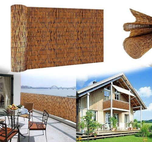 BZCKBZ Balkon-Sichtschutzzaun Natürlicher Schilfzaun Schilfrohrmatte Für Zaunteiler Schilfrohrzaun Bambuszaun Für Den Außenbereich Hinterhofterrasse(120x500cm(3.9x16.4FT))