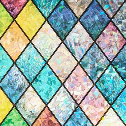 Fensterfolie Blickdicht Bunt Blickdichte Sichtschutzfolie 44 x 200 cm | Fenster Statisch Haftend Folie ohne Klebstoff Anti UV Sonnenschutz für Badezimmer, Haustür, Haus, Sonnenschutz