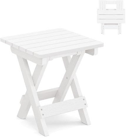 LUE BONA Beistelltisch Outdoor Wetterfest Klappbar,Beistelltisch Garten Balkon aus HDPS,Klapptisch Klein mit Einfacher Montage,Robuster Abstelltisch für Camping,Terrasse,32 × 32 × 36cm,Weiß