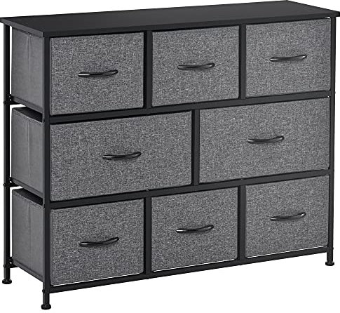 HOMCOM Kommode mit 8 Schubladen aus Stoff Aufbewahrungsschrank Kommodenschrank mit Griffen, Metallgestell, Modern-Design Schrank für Schlafzimmer, Wohnzimmer Dunkelgrau