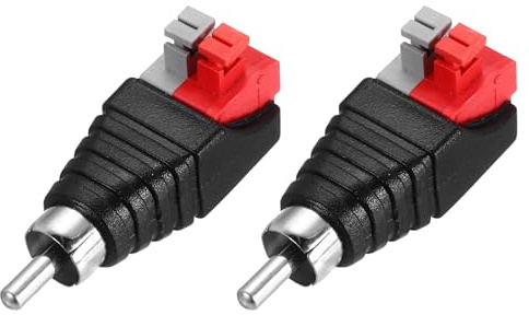 sourcing map 2 Pack RCA Male Speaker Wire Cable Solderless Metal Nickel Plating RCA Speaker Wire Adapter to Audio Male Connector Adapter Plug Jack, Black