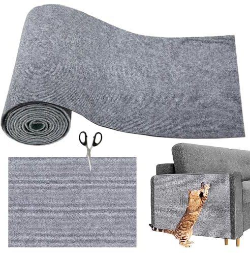 Druuzyl 300x40cm Tapis à Gratter Autocollant pour Chat - Protection Canapé et Meubles, Griffoir Murale Gris (Format Extra-Long, Anti-Rayures)