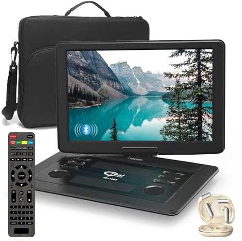 Lettore DVD portatile da 18 pollici con cuffie, schermo girevole HD da 15,6 pollici con borsa per il trasporto extra, supporto AV-in/out e formati multipli di dischi