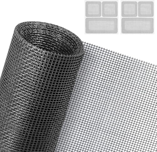 AXFEE Rete Zanzariera Finestra, 250x120cm Rete Zanzariera Fissa Regolabile | Telo Zanzariera, con 2 toppe per la riparazione della zanzariera, per Finestra e Porta -Nero