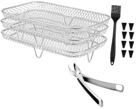 BESTOYARD Air Fryer Double Oven Rack Set, 13pcs Stainless Steel 3-Layer Stackable Meat Drying and Roasting Racks for Home Cooking Accessories