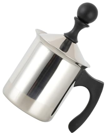 Mikinona Montalatte Manuale per Caffè Inox 304 da 400cc Filtro Doppio Strato, Tazza per Montare Latte Antiscottatura, per Casa, Bar e Hotel