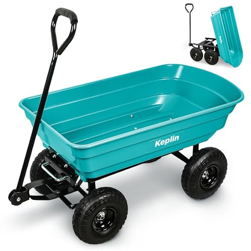 Chariot de brouette robuste 75 L – Charge de 250 kg, mécanisme de basculement, attelage de remorquage et poignée de tirage, cadre en acier durable, roues pneumatiques de 25,4 cm pour un transport