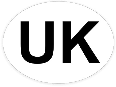 UK oval bumper sticker for cars, trucks etc - Size 180mm x 133mm - Self adhesive vinyl sign for the rear of UK vehicles