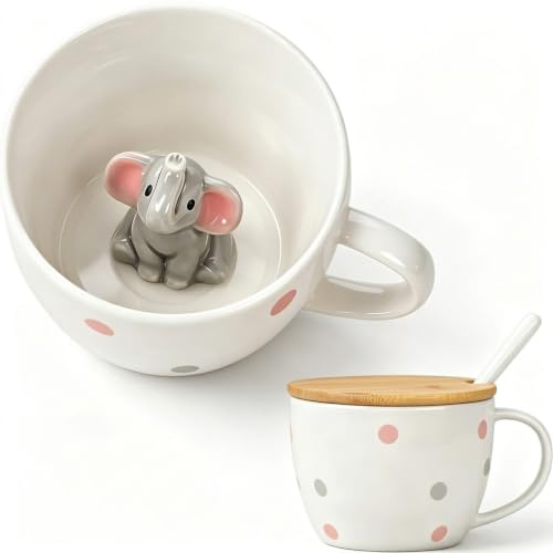 BigNoseDeer Geschenke Für Frauen Elefant Tasse Personalisiert Weihnachtsgeschenke Geburtstagsgeschenk Für Frauen Lustige Cappuccino Tee Tassen Beste Freundin Geschenke Kaffeetassen Elefanten Deko