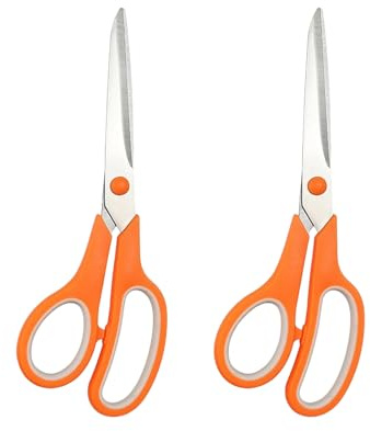 2Pcs Orange 8 Student Scissors, Multifunctional Scissors, Professional Stainless Steel Comfort Grip, Handmade Projects Suitable for Students, Comfort Right/Left Handed Cutting and Measuring Devices
