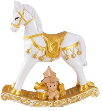 ZGUZMCMK Figura de Escritorio Caballo Balancín Navidad Ornamento de Mesa Resina Miniatura Estatuilla Adecuada para Fiestas Oficinas Dormitorios Y Estantes, Oro, Individual