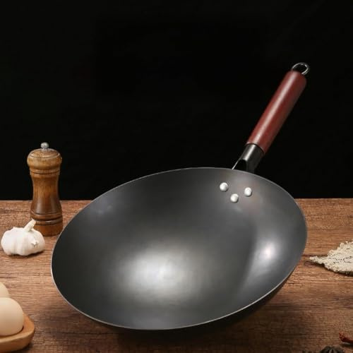 Tidevib Wok in ghisa non rivestito per uso domestico 30 CM 32 CM 34 CM 36 CM padella di cottura per friggere pentole da cucina