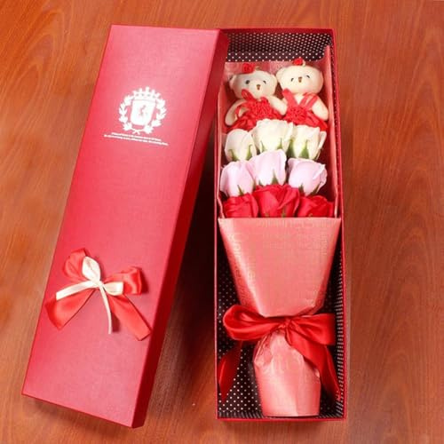 Eawfgtuw Boîte à bouquet de 9 roses avec parfum durable pour la journée de la femme, la Saint-Valentin, les anniversaires ou les anniversaires, fleurs artificielles décoratives (violet)