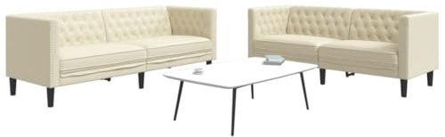 mzdioop 2-TLG. Chesterfield-Sofa-Set Creme aus Kunstleder, 2-Sitzer & 3-Sitzer, Polstergarnitur für Wohnzimmer, strapazierfähig & pflegeleicht, Elegantes Design
