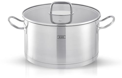 KHG Kochtopf Fleischtopf 24 cm Induktion, Edelstahl unbeschichtet | 11,5 cm hoher Rand, 3 L Volumen, spülmaschinengeeignet, für alle Herdarten, für die tägliche Küchenroutine