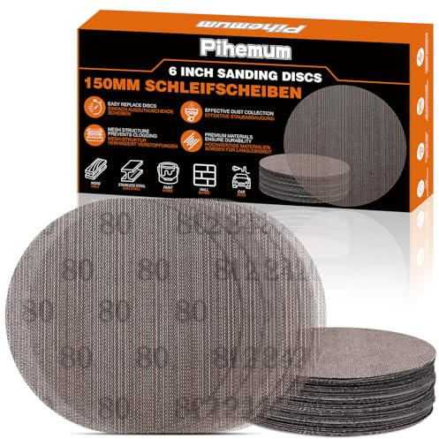 pihemum 60 Pièces Disque Abrasif Maille 150mm Grain 80 120 180 240 320 400 Disque Poncage 150mm pour Ponceuse Orbitale