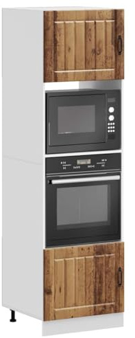 LoogCape Herdumbauschränke 2 STK. Lucca in Altholz-Optik aus Holzwerkstoff, 60 x 57 x 207 cm, mit verstellbaren Füßen für kuechenschrank, hochschrank, unterschrank, vorratsschrank und stauraum