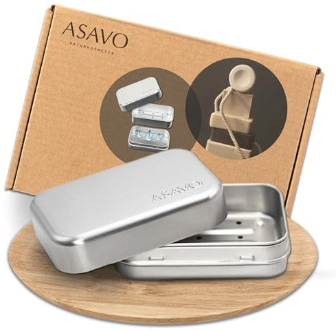 ASAVO 1 x Seifendose, Metall, Aluminum, mit herausnehmbaren Abropfgitter, rostfrei, Seifenschale zum Reisen, Seifenbox, Seifenbehälter, Blechdose, Metalldose, 1 Stück