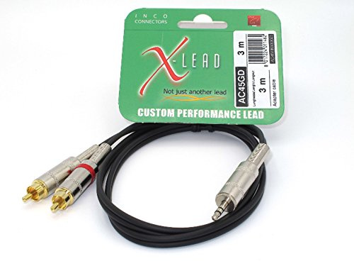 X-LEAD AC45GD010BK série GOLD - Câble Insert 2 RCA mono / 1 jack stéréo 3,5 Eco - connecteurs d'origine INCO - (1 mètre, noir) – MADE IN ITALY by INCO