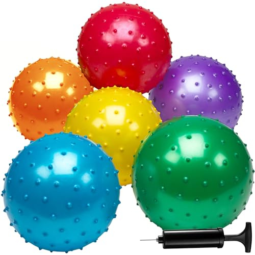 Bedwina Knobby Balls (Confezione da 6) - Palle sensoriali appuntite da 17,8 cm per bambini, con pompa, divertenti e rimbalzanti, ideali come bomboniere per feste e regali per le calze di Natale