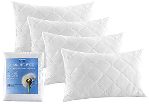 Adam Home Quilted Pillow Protectors 4 Pack (50 x 75 CM) - Soft Poly Cotton Zippered Pillow Cases – Durable, Breathable & Comfortable.