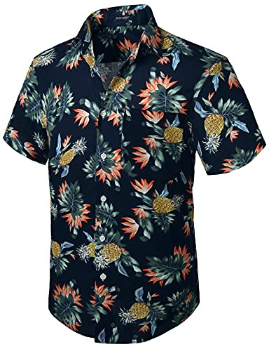 HISDERN Hommes Funky Hawaïenne Chemises A Manches Courtes Poche Avant Vacances Ete Aloha Imprimé Plage Casual Hawaii Chemise S-2XL