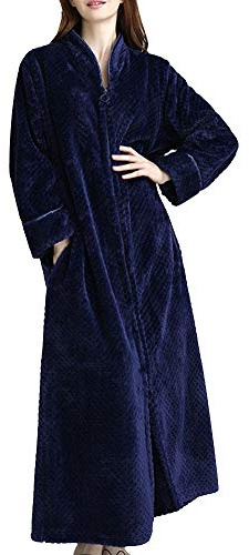 YOUCAI Damen/Herren Zip Up extra Lange Bade-Mantel Flauschig Morgenmantel aus kuschelig warmen und weichen Fleece Waffel mit Reißverschluss