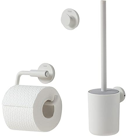 Tiger Urban - Juego de accesorios de aseo (Escobillero con escobilla, portarrollos sin tapa, gancho de toalla) Blanco