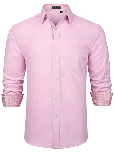 Enlision Chemise Homme Mariage Manches Longues Regular Fit Chemises Casual Business Formelle Chemise Contrastée avec Poche