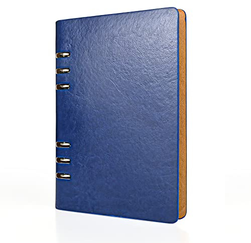 SIMDAO A5 Leder-Notizbuch, Nachfüllbar, Recyceltes Tagebuch 6 Löcher, Ringe, lose Tasche, Leder, nachfüllbar, Hardcover, Tagebuch, Notizbuch für Reisen, Business, Schreiben (Blau)