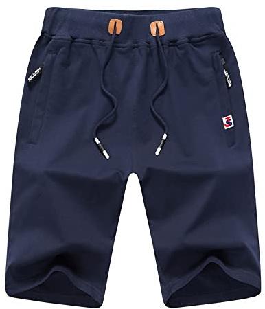 JustSun Sportshorts, korta byxor, herr, bomull med dragkedjefickor, Blå 05, M