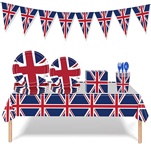 Union Jack Party Set,union Jack Tableware,union Jack Party Supplies Set,queens Platinum Jubilee 2022 Plates and Napkins,union Jack Tablecloth/napkins/cups/paper Plates/dinnerware Set/bunting Flags
