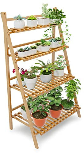 LIGUOYI Support De Plantes À 4 Étages Banc À Fleurs en Bambou, Étagère De Rangement Pliant Imperméable, Extérieur Et Intérieur Étagère À Fleurs pour Jardin Balcon Terrasse Bureau - Garden Rack