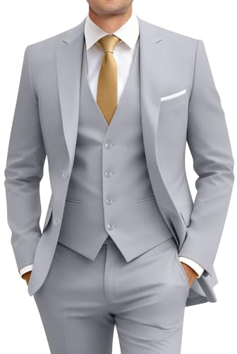 Amyox Slim Fit 3-teiliger Anzug für Herren, zwei Knöpfe, Business Hochzeits-Smoking, Anzug-Set, Jacke, Weste, Hose, mit Krawatte