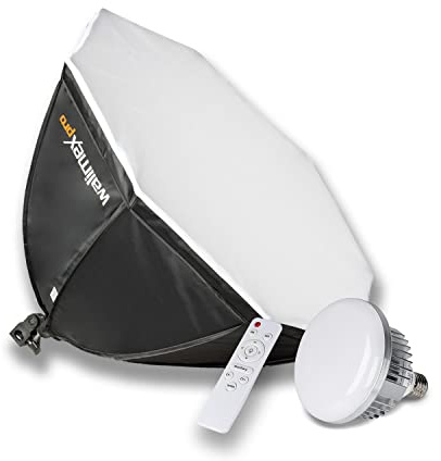 Walimex pro Softbox Octagon Ø65cm 60W Bi Color LED I inkl. Diffusor & Fernbedienung I Farbtemperatur von 3.000 – 6.000 K I Für Profi-Fotos & Videos I Neigbar, hohe Farbgenauigkeit