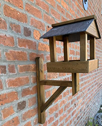 Wall Mounted Wooden Bird Table and Bracket Slate Roof Garden Wood Feeding Station Platform Bird Shelter