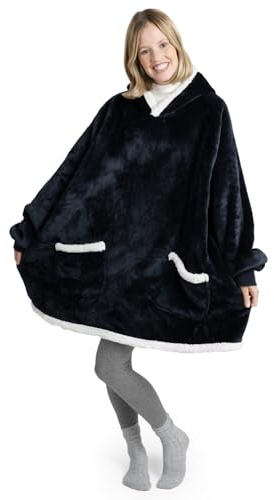 Blumtal Sherpa Hoodie Decke Damen mit Ärmeln und Kapuze - OEKO-TEX zertifizierter Kuschelpullover Damen - Decke zum Anziehen - Decken Hoodie - Kuschelpullover gefüttert - Dark Ocean Blue - Dunkelblau