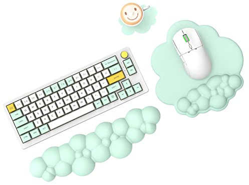 MAMBASNAKE Cloud Tapis de souris et support de repose-poignet pour clavier avec sous-verre, confortable coussin de poignet en mousse à mémoire de forme avec base antidérapante, ergonomique - Vert