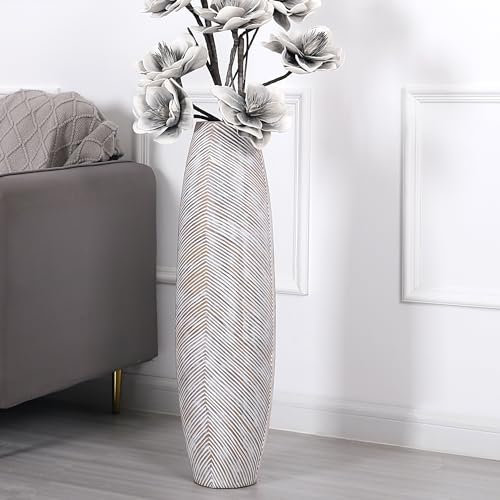 Leewadee Decorative Tall Floor Vase for Living Room Decor, 80 cm, White Wash, Resin